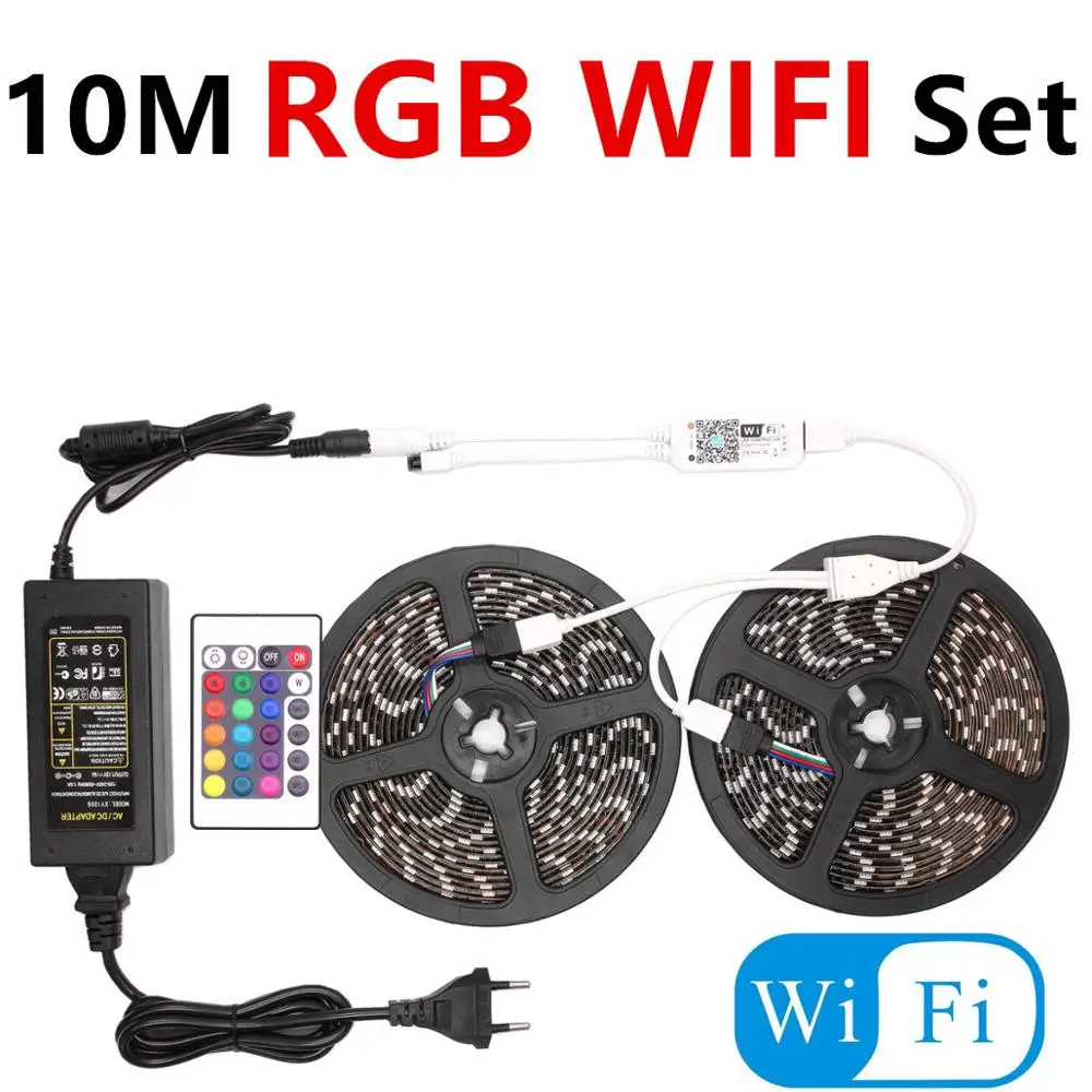 10M RGB WIFI Set RGB Светодиодная лента Водонепроницаемая RGBW DC12V 5050 белый, черный, pcb wifi RGBWW гибкий светодиодный светильник неоновая лента дистанционный Рождественский - Испускаемый цвет: 10M RGB WIFI Set