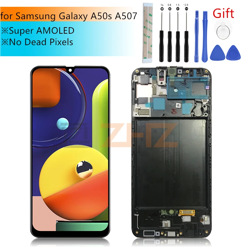 Сенсорный экран Super AMOLED для Samsung galaxy A50s lcd A507 A507F/DS дигитайзер в сборе с рамкой