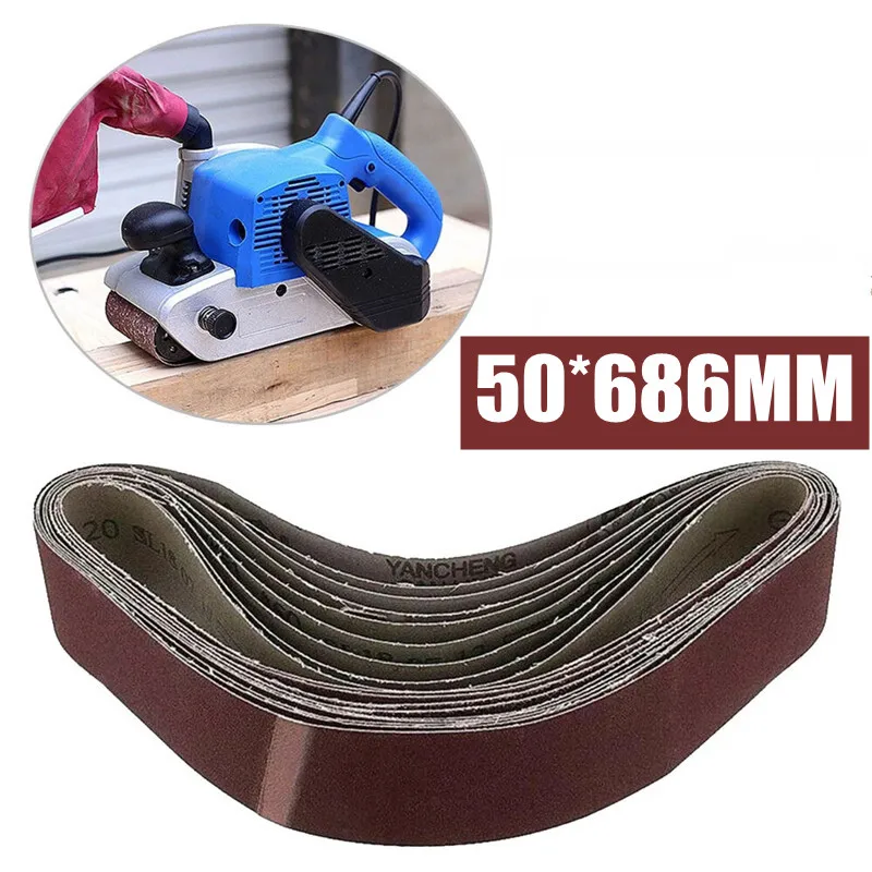 

10Pcs/Set Abrasive Sanding Belts Band 40-1000 Grits Wood Grinding Sander Tools Aluminum Oxide 50x686mm