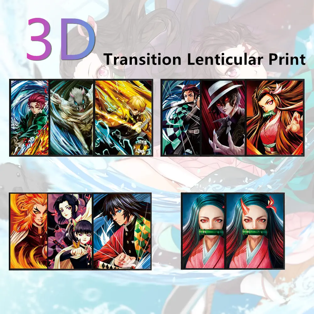 Demon Slayer 3D Poster Anime Kimetsu No Yaiba 3D Lenticular Poster Wall Decor 3D Triple Transition Lenticular Print Wall Poster