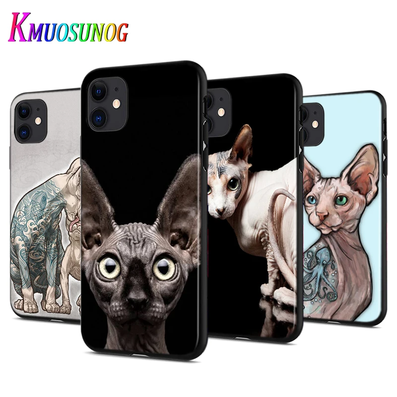 

Tattoo Sphinx Cat Silicone Black Cover For Apple IPhone 12 Mini 11 Pro XS MAX XR X 8 7 6S 6 Plus 5S SE Phone Case
