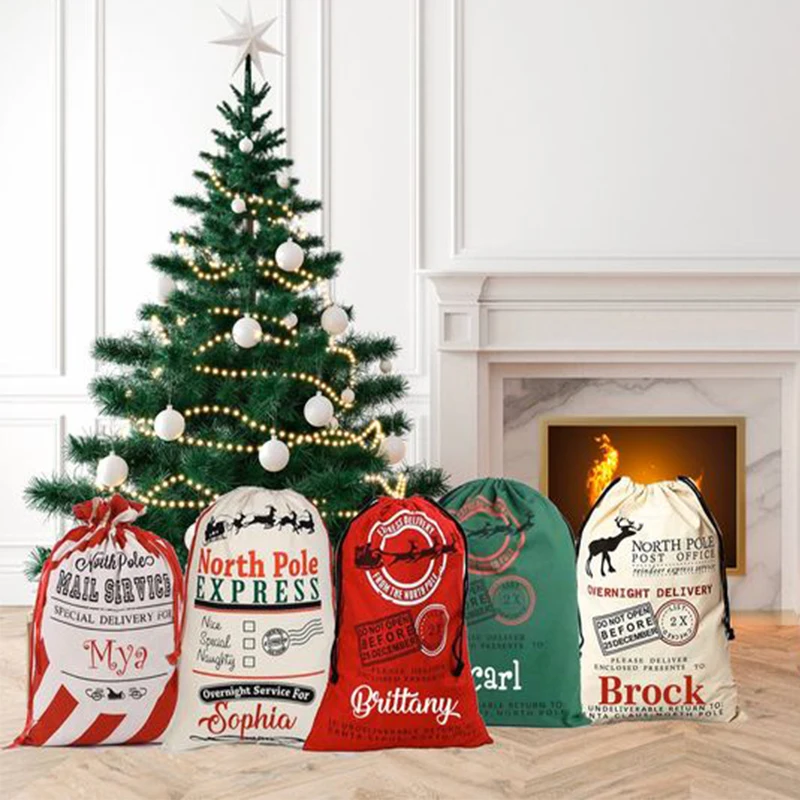 

Праздничные мешки для Санта Клауса, сумка для хранения подарков, подвесное украшение для рождественской елки, декоративные мешки для камин...