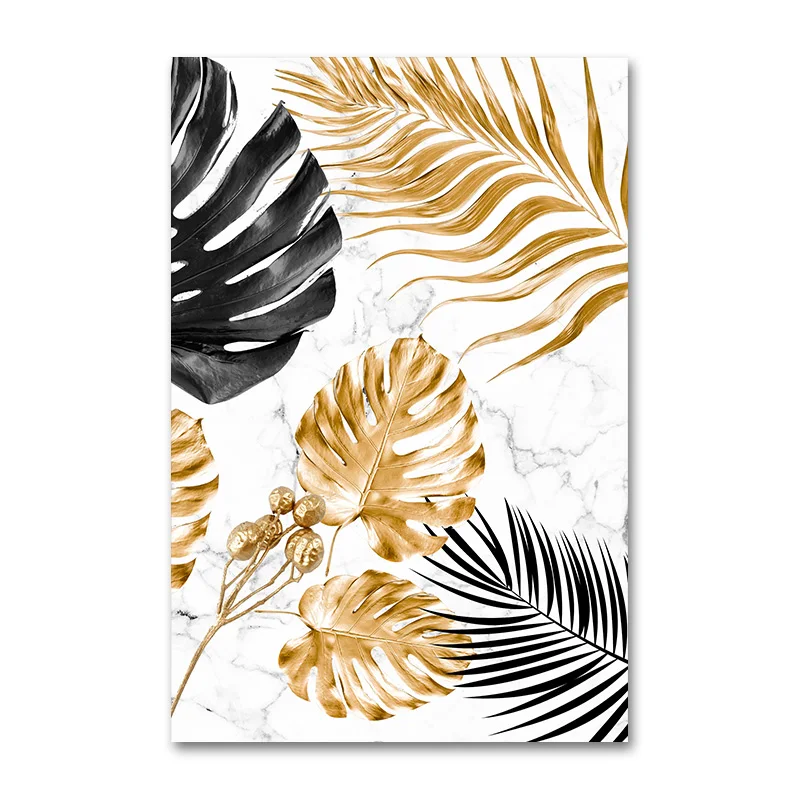 Скандинавский постер с золотыми листьями на холсте абстрактный изображением