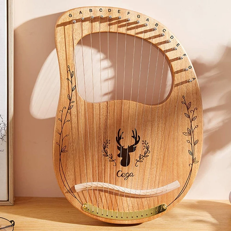 

Cega 16 String Wooden Lyre Harp Metal Strings Mahogany Solid Wood String Instrument with Tuning Wrench