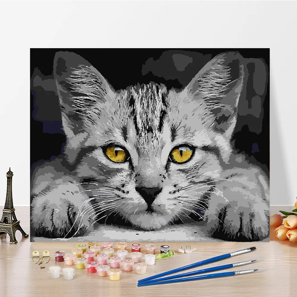

Oil Painting By Numbers Cat Animal Drawing On Canvas Acrylic Paint Kit HandPainted Wall Art Picture Home Decor DIY Unique Gift