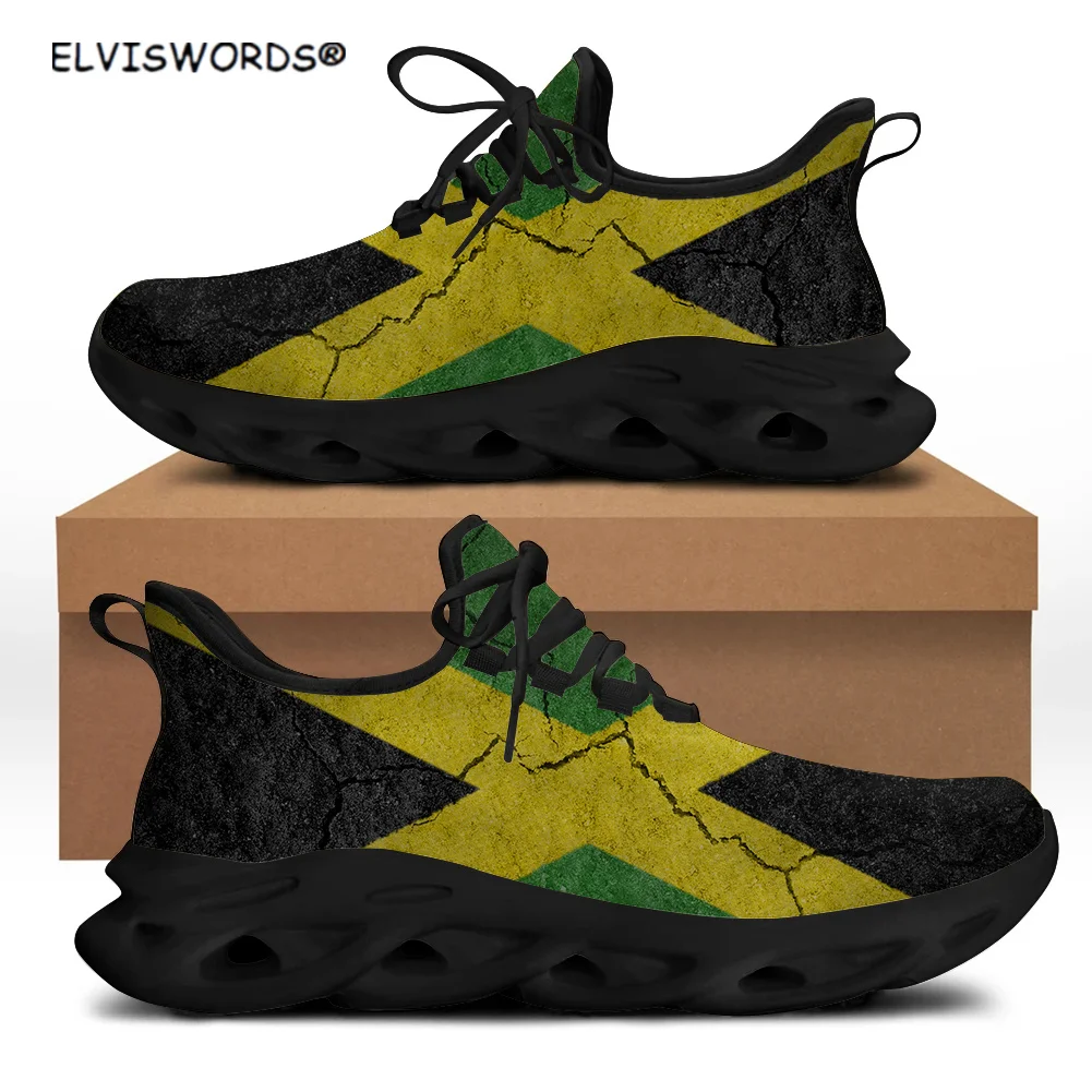 

ELVISWORDS Stylish Jamaican Flag Pattern Comfortbable Ladies Mesh Knit Sneakers Casaul Women's Flats Shoes Walking Shoes