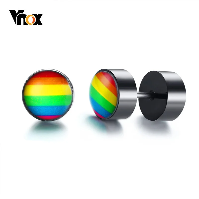 

Vnox Pride Rainbow Stud Earrings For Men Stainless Steel Screw Earings Punk Jewelry