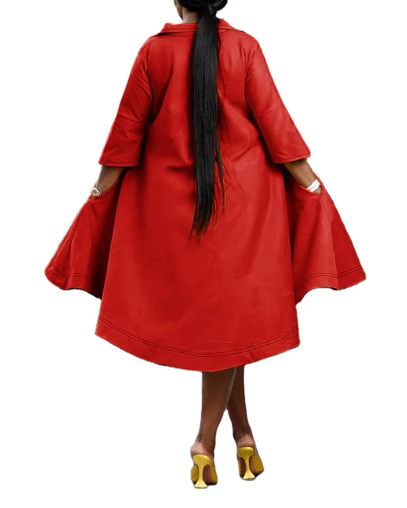 

Women Loose Shirt Dress V Neck Oversized Summer Fashion African Female Plus Size Casual Solid 2021 New Vestidos Robes Large Size