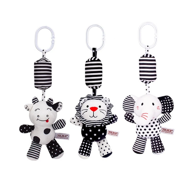 

3Pcs Baby Car Seat Toy Soundable Hanging Plush Ring Toys for Crib Bar Rattle Teether with Animal Soft Plush Ring Bell