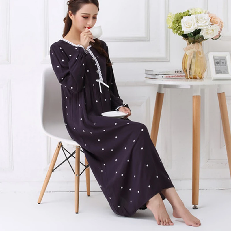 

Autumn Womens Nightgown Cotton Long Sleeve Sleep wear Casual Nighties Sleepdress Ladies Homewear Fashion Night Gowns Nightdress