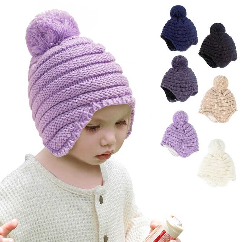

Cute Baby Pompon Hat Set Thicken Warmer Children Soft Suit for Newborn Knitted D08C