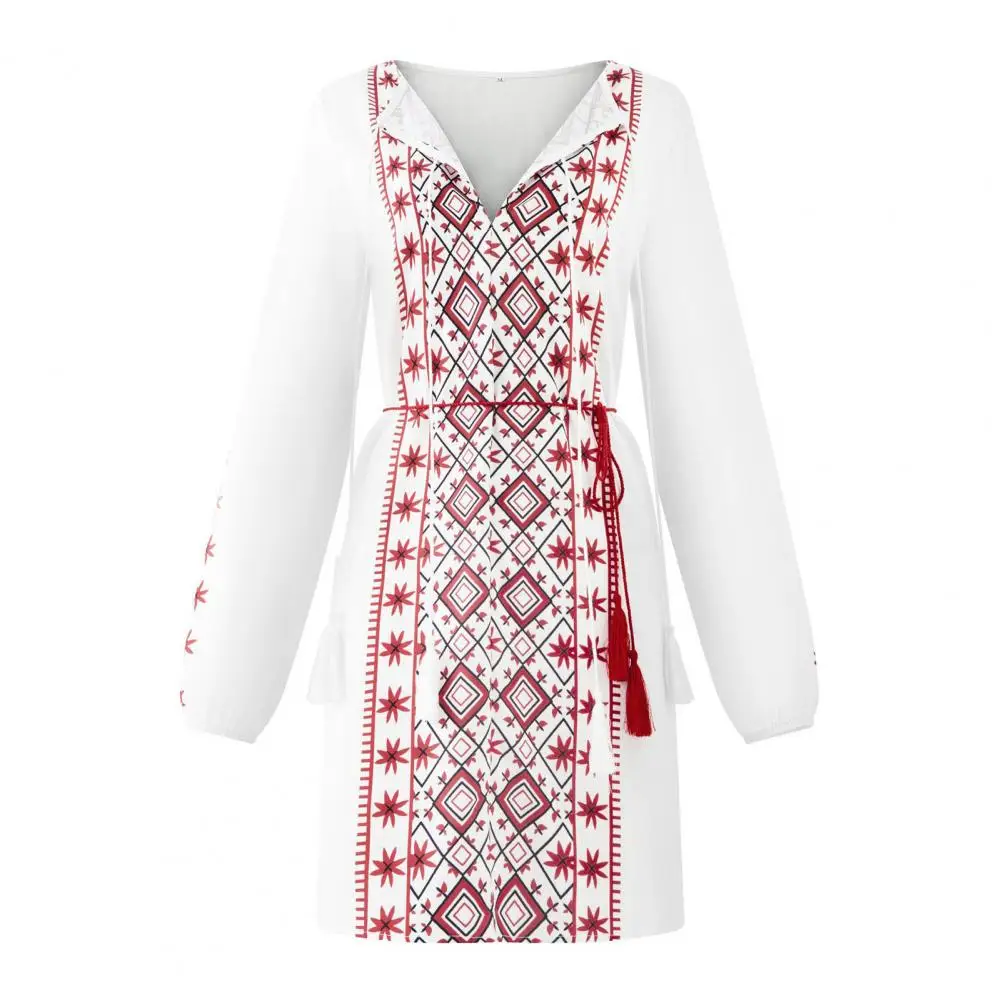 

Summer Dresses Women Ethnic Style Loose 3/4 Sleeve V-neck Mini Dress Streetwear Elegant Vintage Clothes ropa mujer verano 2021
