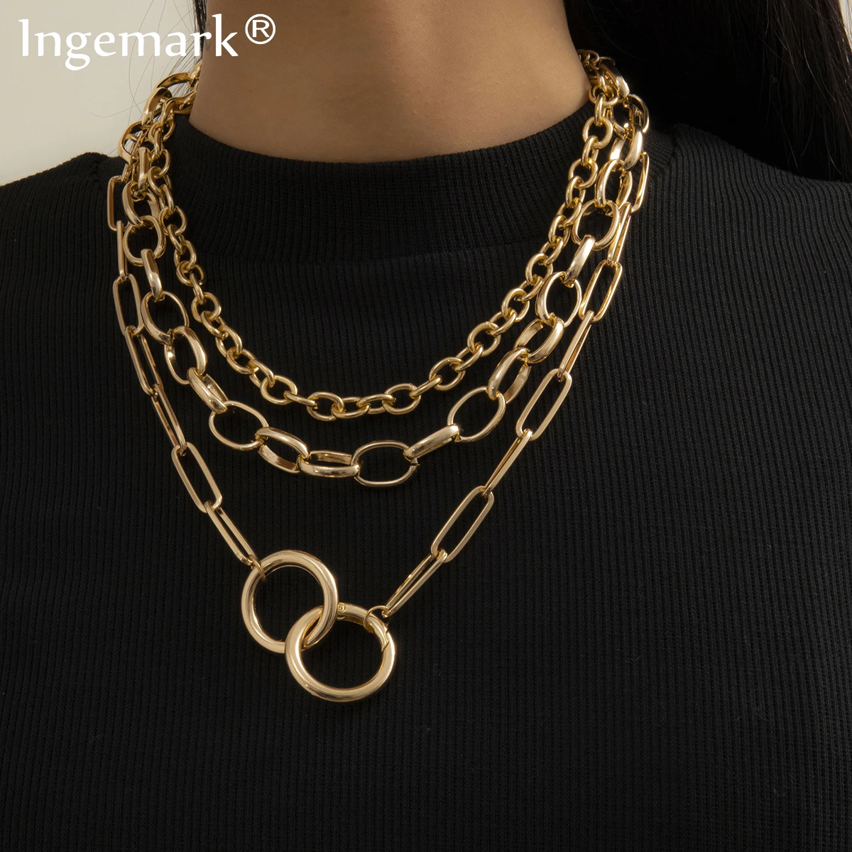

3Pcs/Set Multilayer Cuban Curb Chunky Chain Necklace for Women Men Boho New Fashion Circle Link Necklaces Aesthetic Neck Jewelry