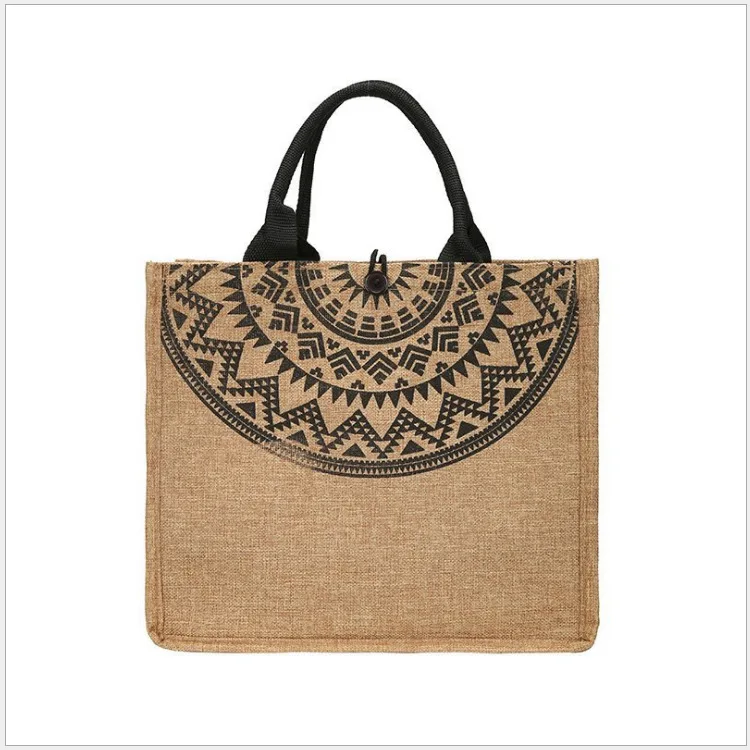 

Lady Ethnic Style Tote Bag Women Fashion Linen Open Shopper Large Capacity Top-handle Bag 2021 Female Daily Handbag