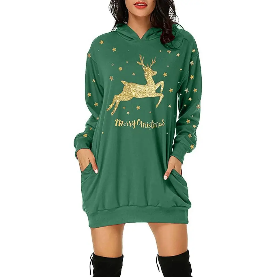

Ins Style Christmas Clothing Print Hoodies Sweatshirt Long Sleeve Hoodie with Hat Streetwear Mid-length