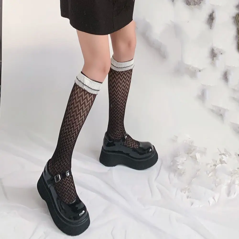 

Милые кружевные носки в стиле "Лолита", чулки средней длины, сетчатые носки в полоску, милые носки для девочек, женские костюмы для косплея, а...