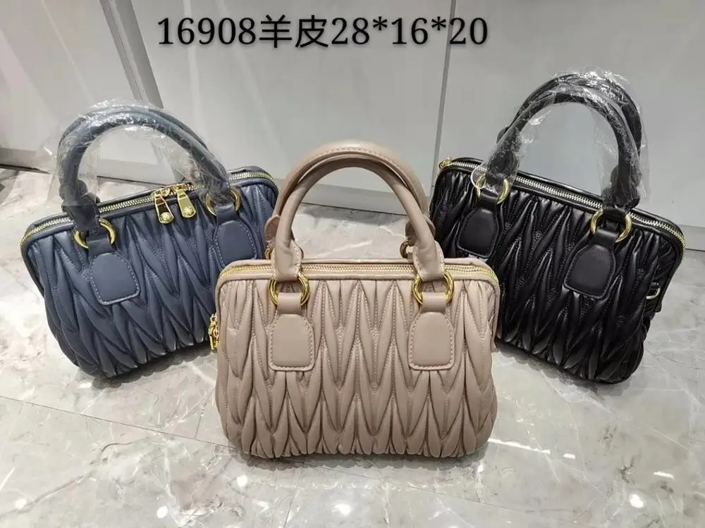 

free shipping 2020 the new style fashion and nice pleated genuine leather sheepskin women handbag 3 color 2 size 28cm 33cm