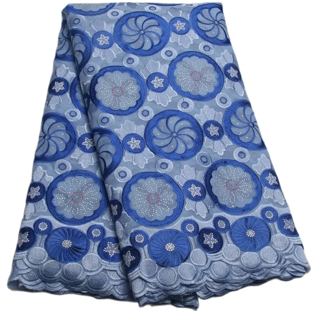 

5 Yards Bule High Quality African Swiss Voile Lace Embroidery Wedding Fabric for Sewing Cloths and Dresses -- JL020A