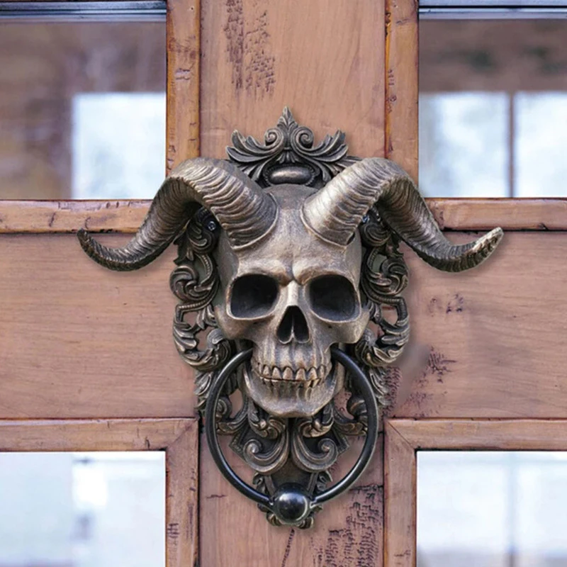 

Skull Door Knocker Courtyard Ornaments Punk Satan Sheep Head Wall Decoration Pendant Decorative Hanging Art Crafts Home Decorate