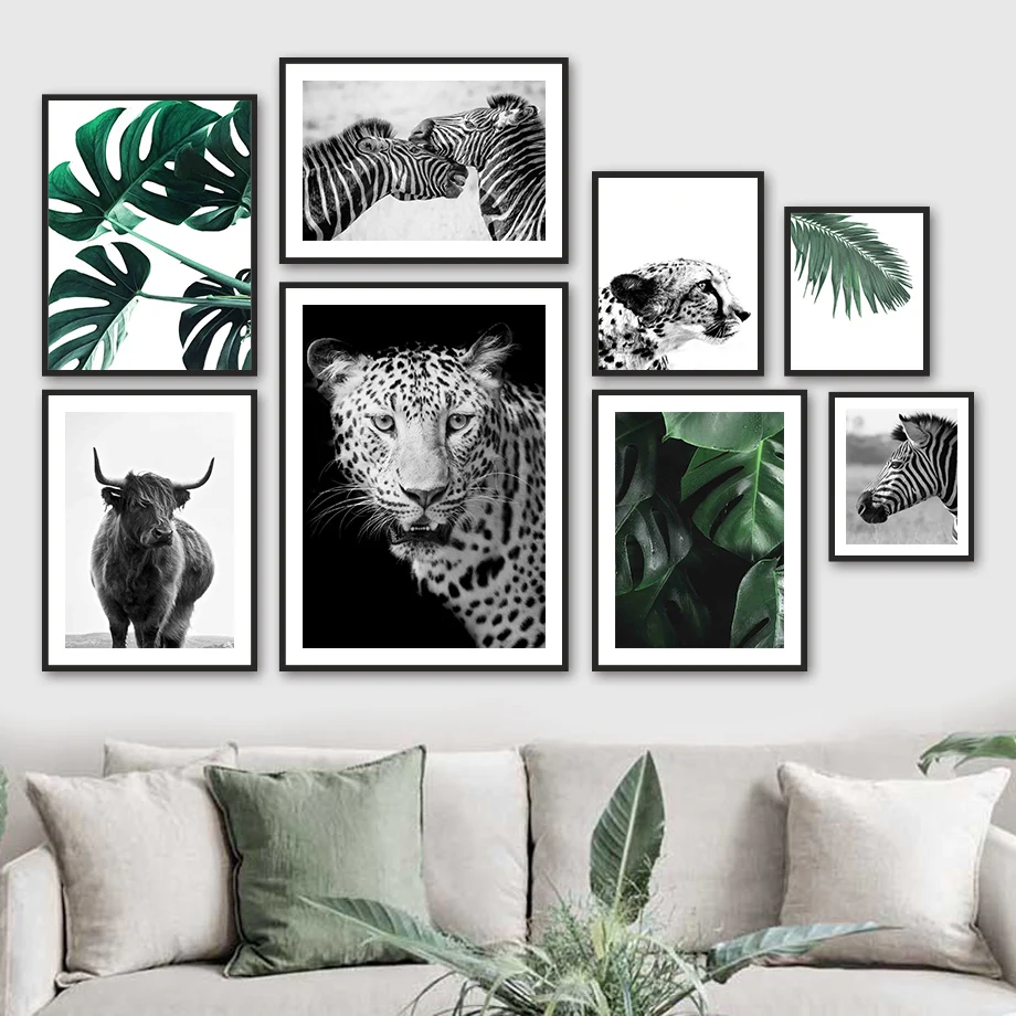 

Leopard Zebra Cattle Palm Leaf Monstera Wall Art Canvas Painting Nordic Posters And Prints Wall Pictures For Living Room Decor