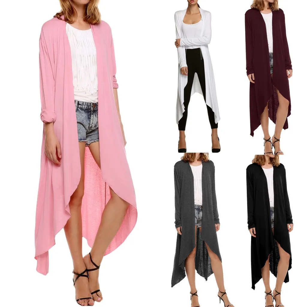 

FREE OSTRICH Women's casual solid color long-sleeved irregular cardigan stitching jacket in the long paragraph daily wild jacket