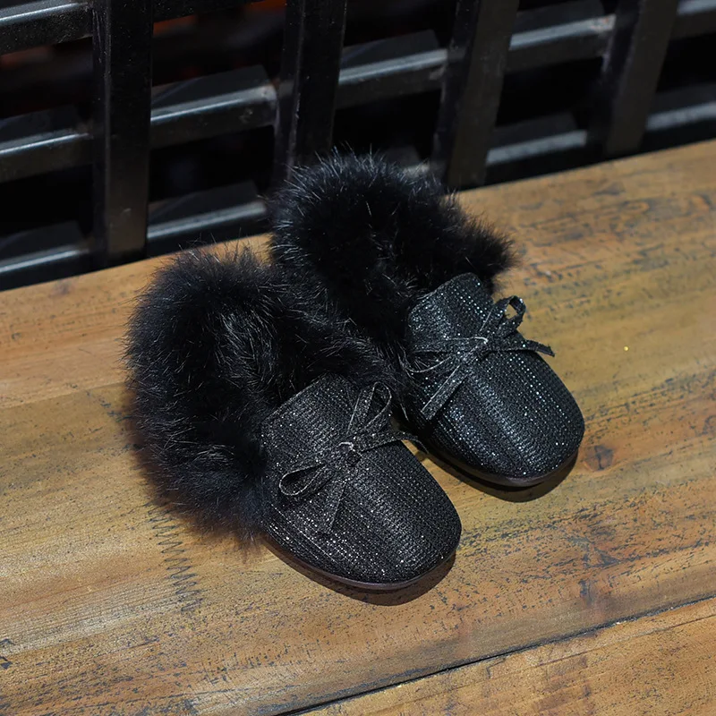 Scsech/зимние детские ботинки на меху с блестками утепленные кожаные зимние детский