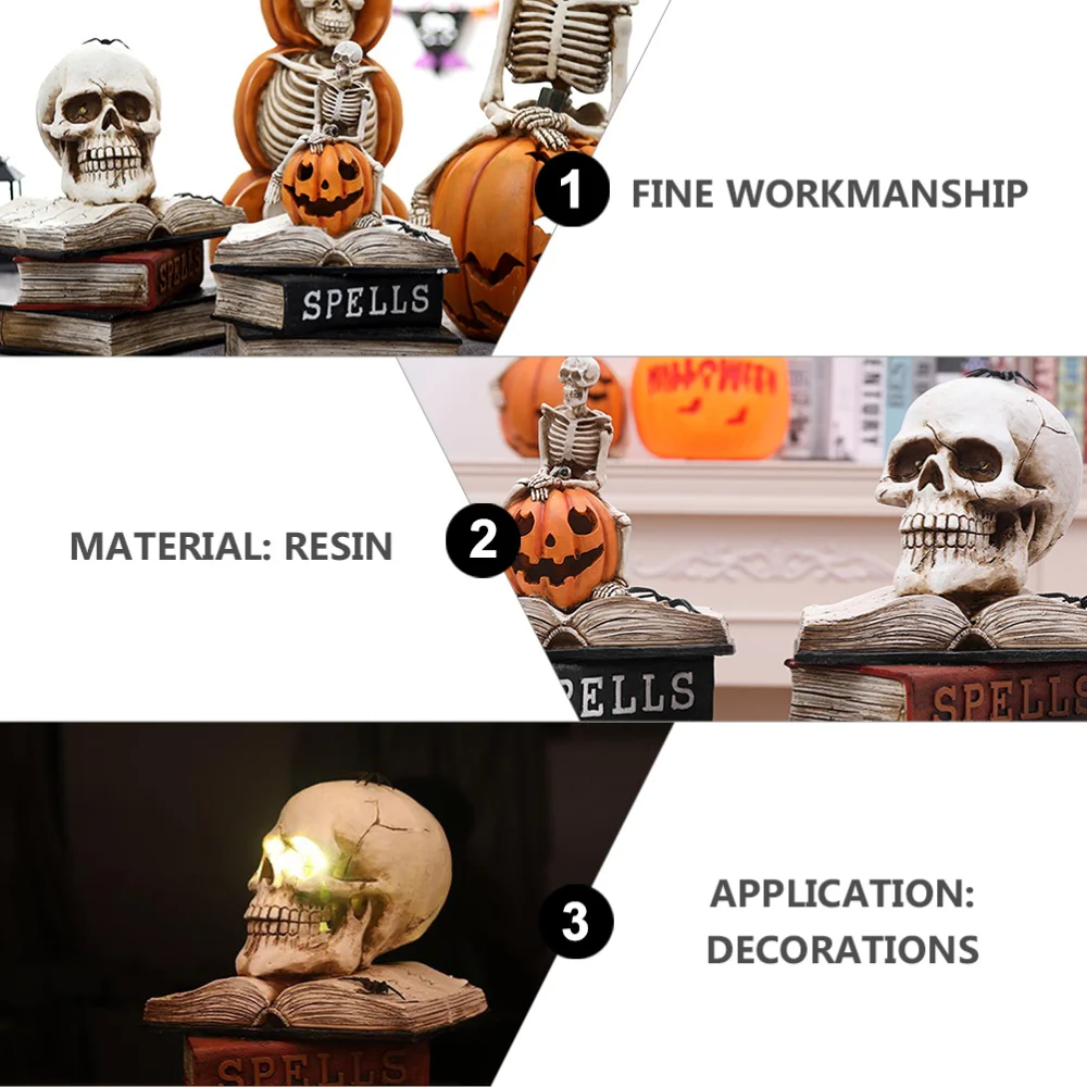 

Skulls On Books Figurine Lighted Adornment Haunted House Decor
