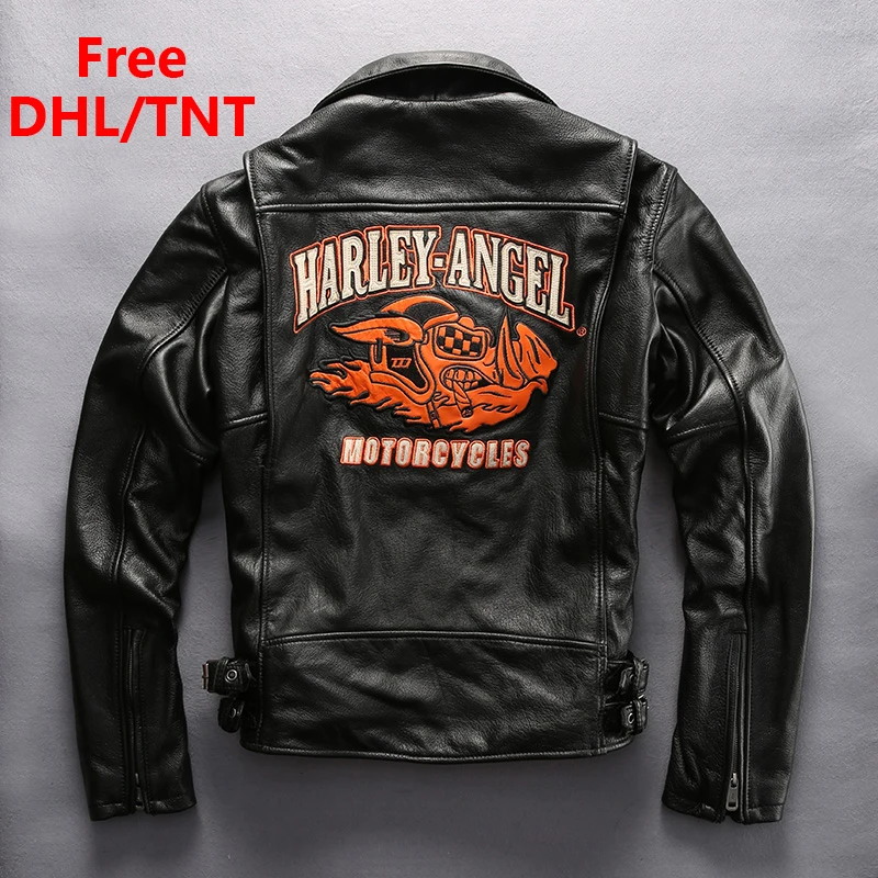 

Men's Genuine Leather Jacket New Style Motorcycle Biker Vintage Jackets Luxury Cowhide Leather Coats Male Fast Ship Free DHL/TNT