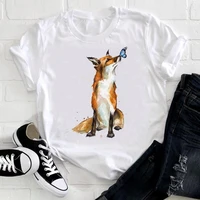 women short sleeve korean style fox printing clothing trend animal clothes ladies graphic print tee top tshirt female t shirt