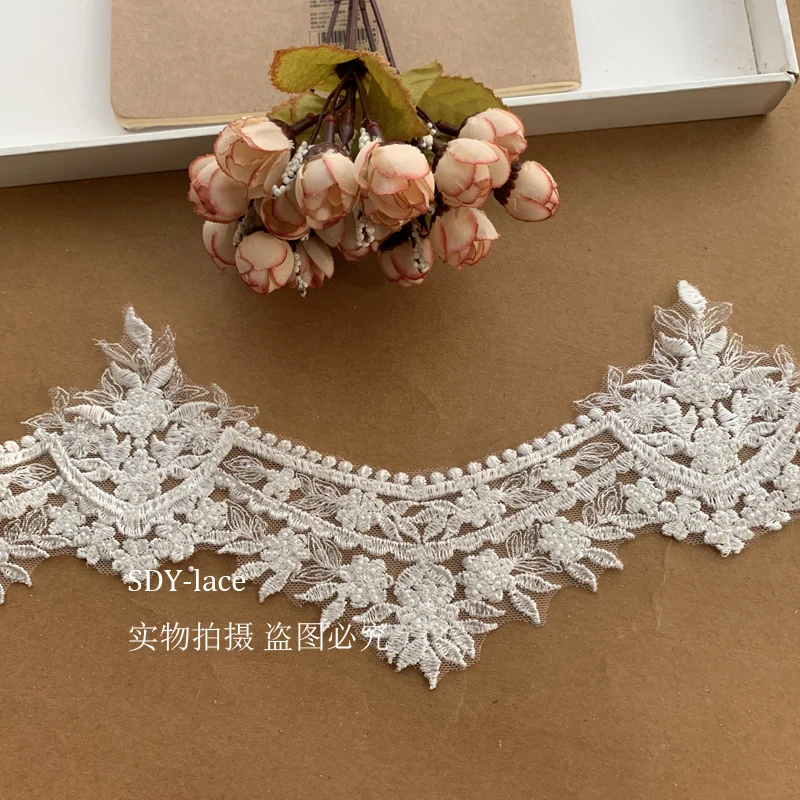 

10cm Ivory trim with beads, 2020 new arrival wedding dress ball gown lace beaded lace trimming 5 yards European style