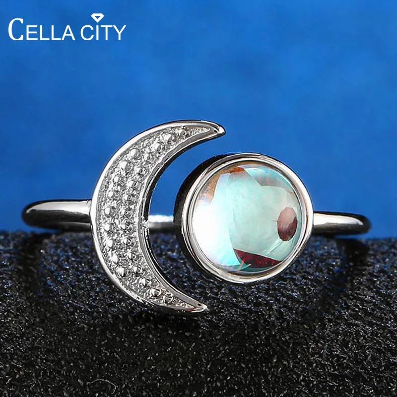 Женское кольцо из стерлингового серебра 925 пробы с лунным камнем открытые кольца