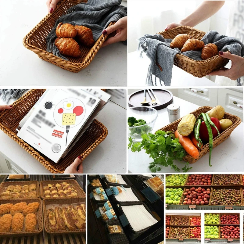 

Rattan basket Storage Tray Fruit Round Basket Hand-Woven Rattan Tray Wicker Basket Bread Food Breakfast Displa