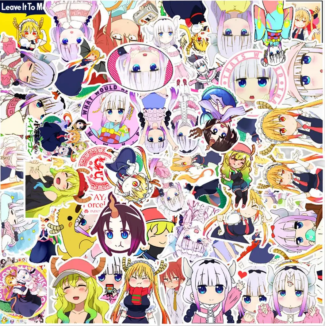 50 unids/lote Anime japon&eacute;s la se&ntilde;orita Kobayashi es Drag&oacute;n criada linda chica pegatinas para bicicletas de tel&eacute;fono etiqueta engomada etiqueta-4