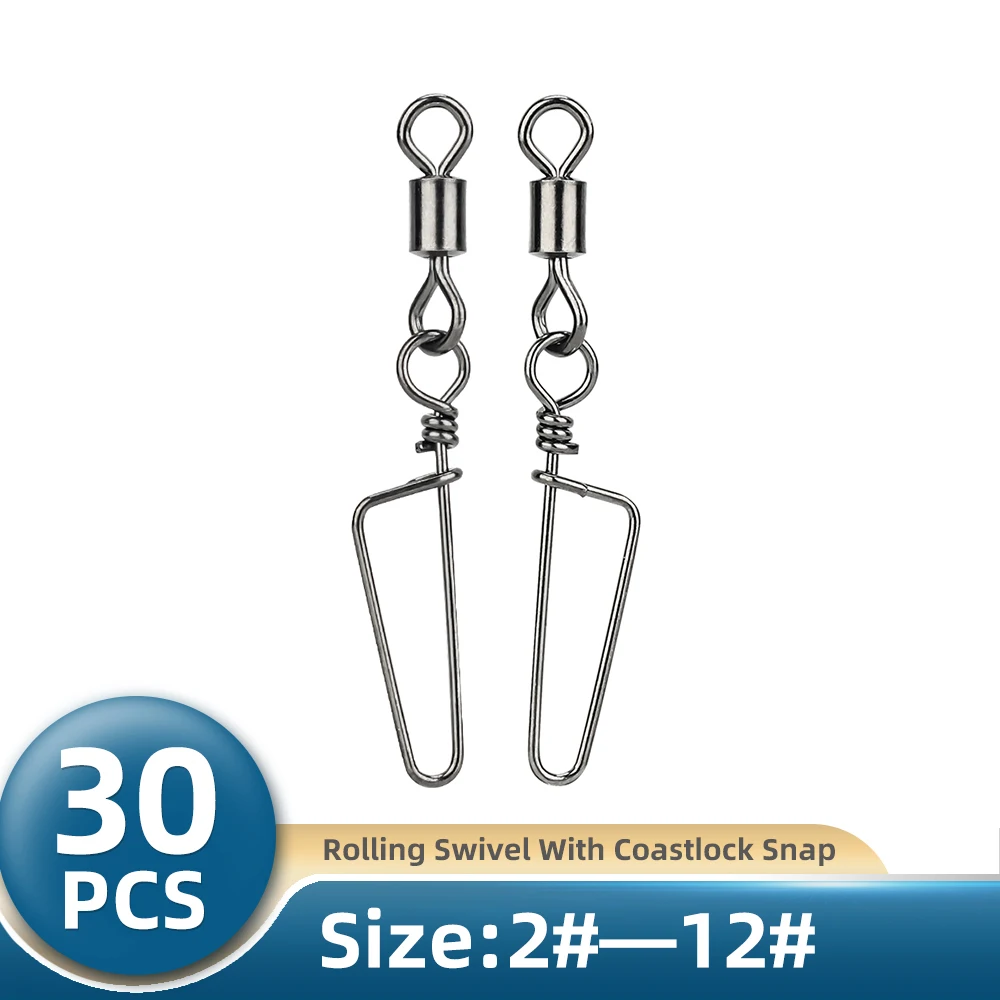 

TIANNSII 30pcs Brass Rolling Swivels Solid Fishing Connector size2#-12# For Fishing Hooks Lure Fishing Accessories