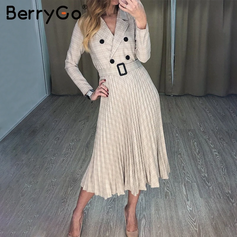 BerryGo элегантное ТРАПЕЦИЕВИДНОЕ двубортное Плиссированное Платье женское