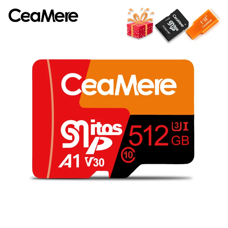 512GB with Gift CeaMere Micro SD карта класс 10 UHS-1 8 Гб класс 6 16 Гб/32 ГБ U1 64 Гб/128 ГБ/256 ГБ U3 карта памяти флэш-память Microsd для смартфона - Емкость: 512GB with Gift