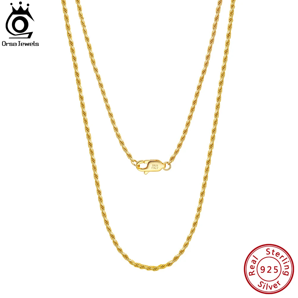 

ORSA JEWELS Authentic 925 Sterling Silver 1.5mm Diamond-Cut Rope Chain Necklace for Man Woman 18K Gold over Twisted Chain SC29