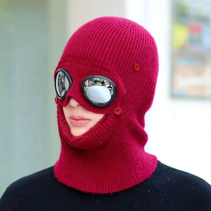 Зимние шапки в шляпе и очках Skullies Beanies Зимние шапки для мужчин женский шерстяной шарф головные уборы, Балаклава маска Knitted шапка вязаная