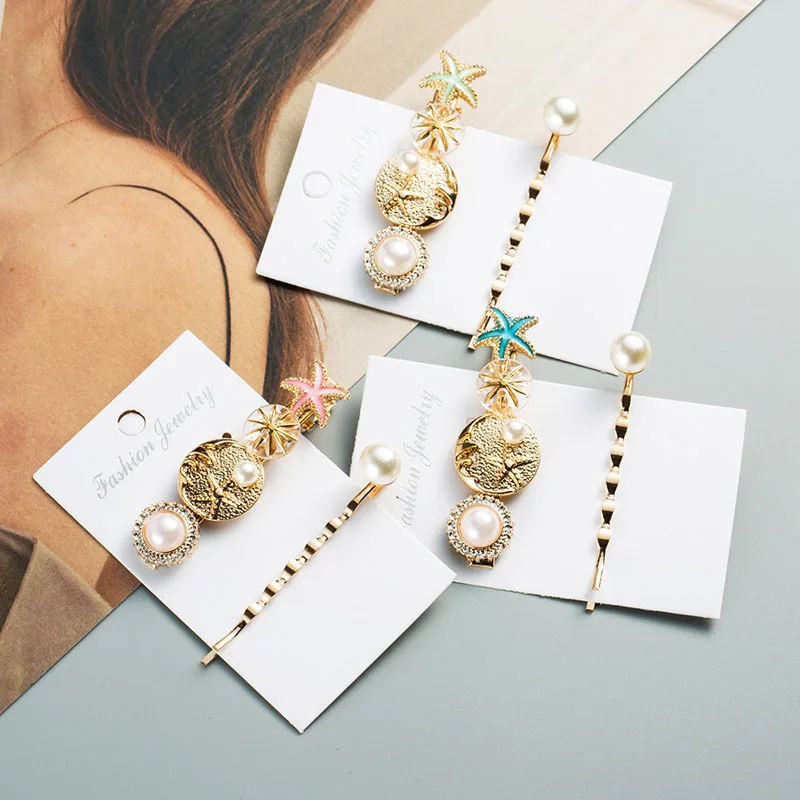 Заколки для волос с жемчужинами и морскими звездами 2 шт.| |