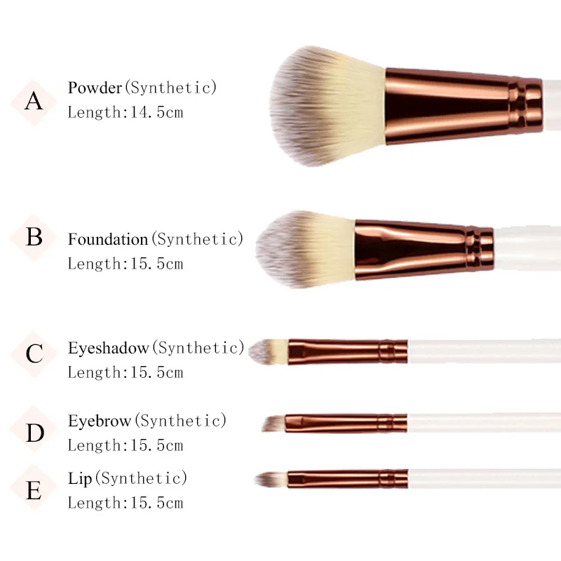 Набор кистей для макияжа Sylyne 5 шт. с сумкой Черные Портативные Профессиональные