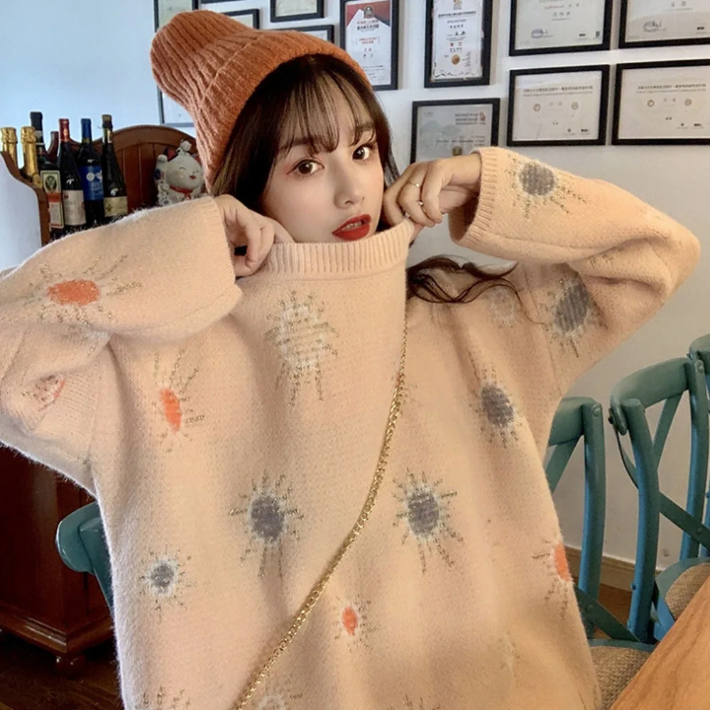 

Pullovers Women Printing Knitted Sweater Soft Oversize 3XL Korean Autumn Winter Loose Jumpers Female Thick Warm Top Clothing