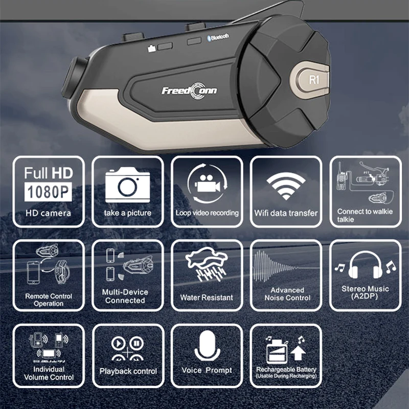 Гарнитура для мотоциклетного шлема HD 1080P WIFI камера Bluetooth-совместимая 4.1 рекордер
