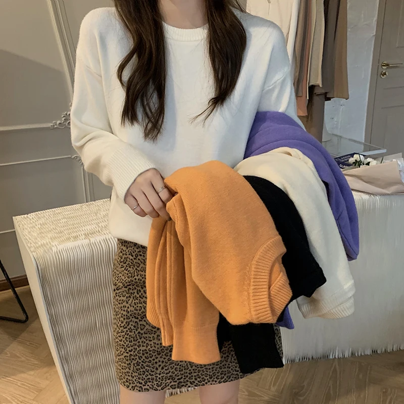 

New Casual Women Pullover Long Sleeve Knit Sweater Female Jumpers solid Winter knit basic JK567