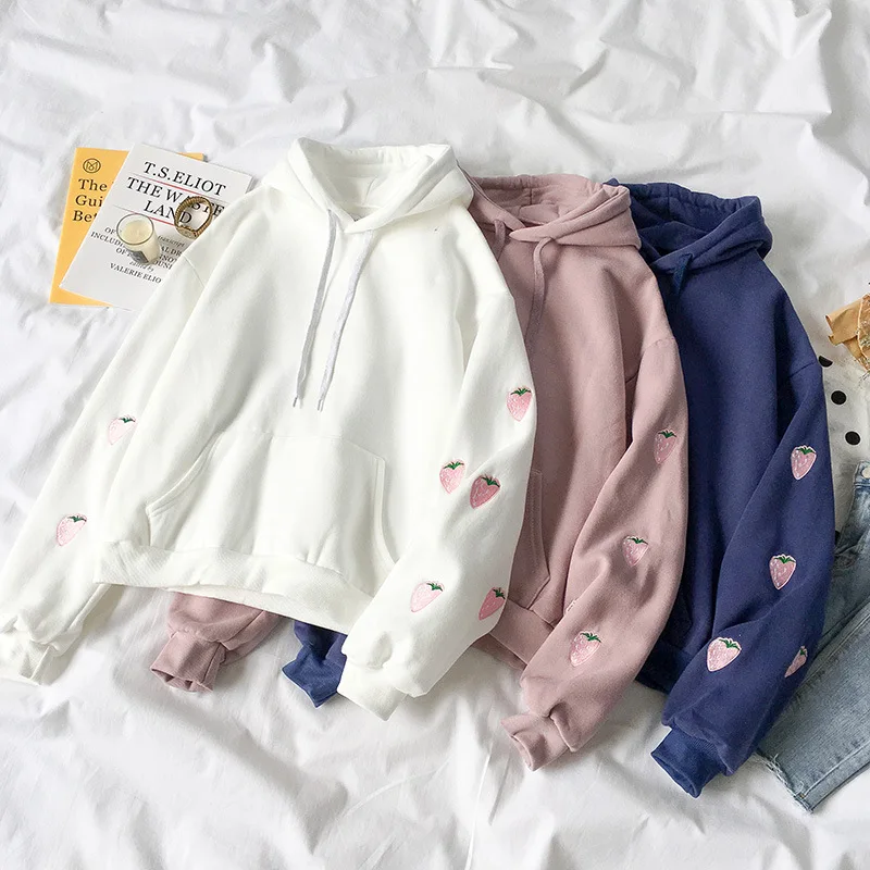 Harajuku с вышивкой в виде ягод клубники теплые штаны розового цвета C цветком