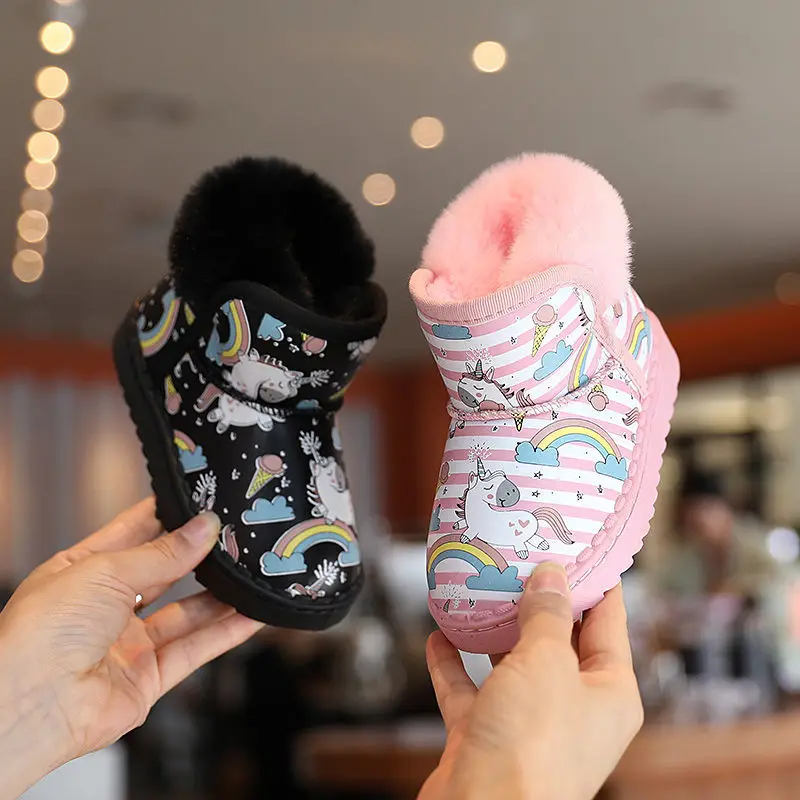

2022 Winter New Breathable Girls Warm Snow Boots Velvet Thick Cotton Shoes Kids Snow Boots Baby Boots Casual Shoes Cotton Fabric