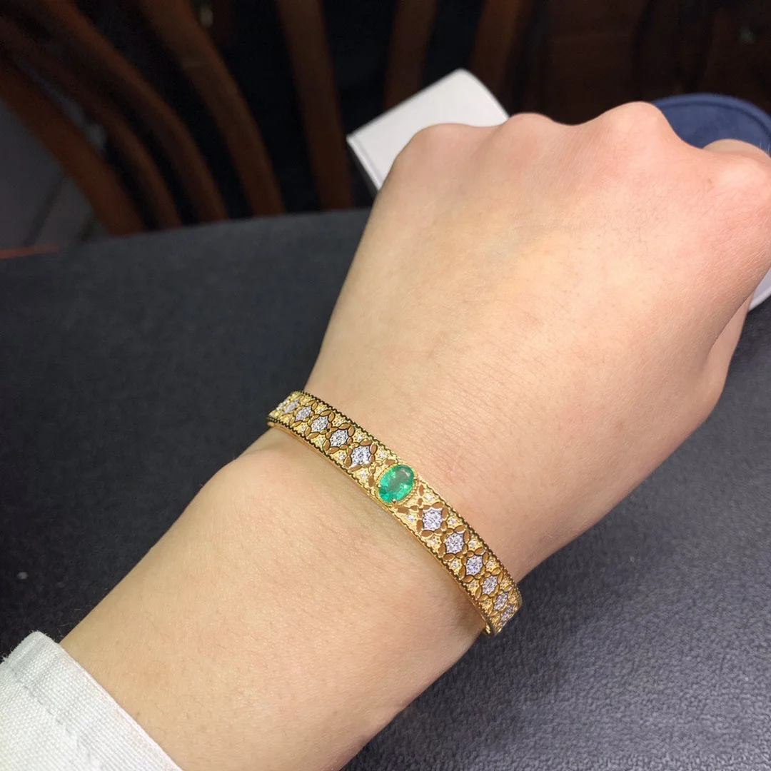 

Classic 100% 925 Sterling Silver Oval Cut Natural Emerald Created Moissanite Gemstone Charm Bracelets Bangle Fine Jewelry Gift