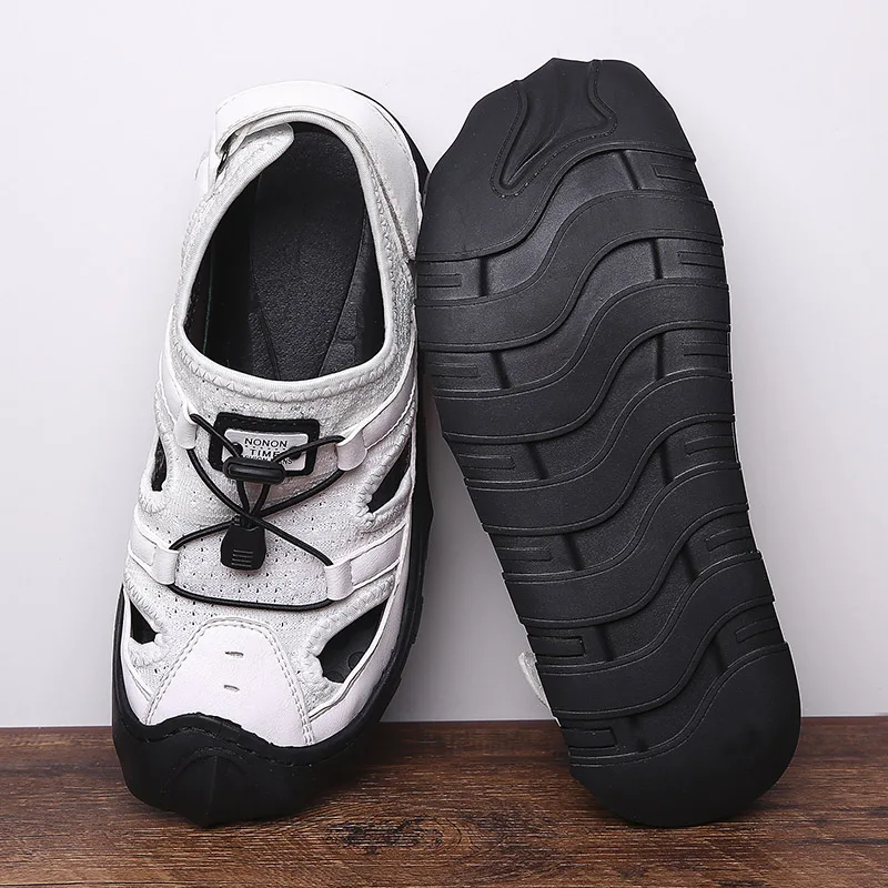 Новинка летние сандалии пляжные мужские шлепанцы из натуральной кожи удобные