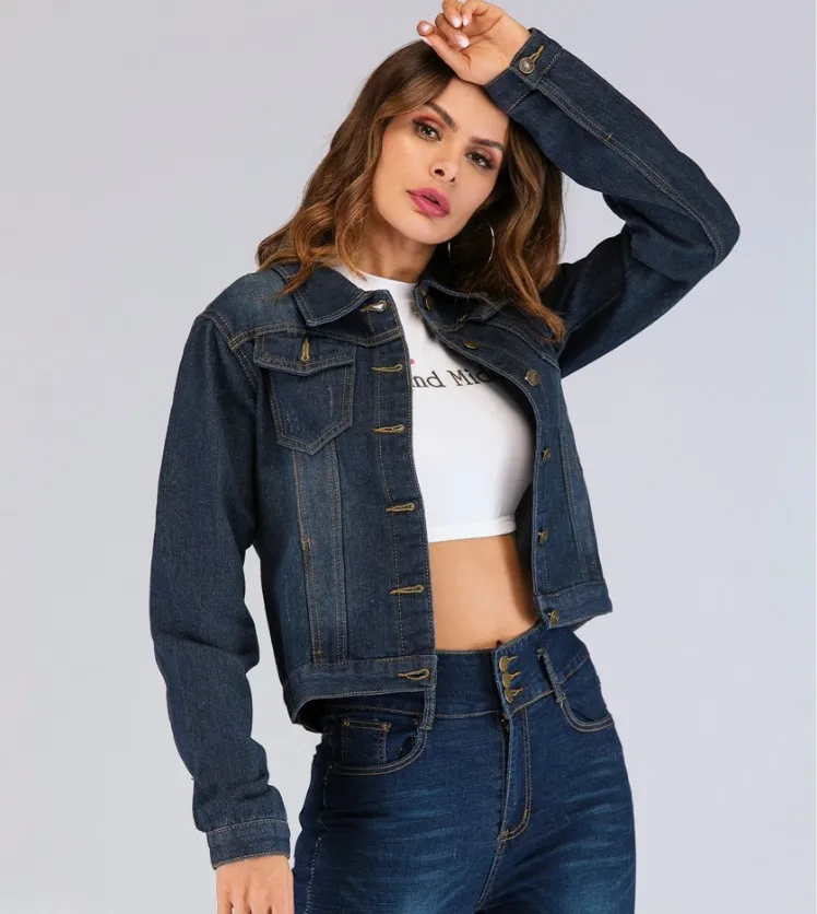 

Женская джинсовая куртка FNOCE, облегающая однобортная куртка с длинным рукавом, джинсовая куртка в уличном стиле, для зимы, 2020