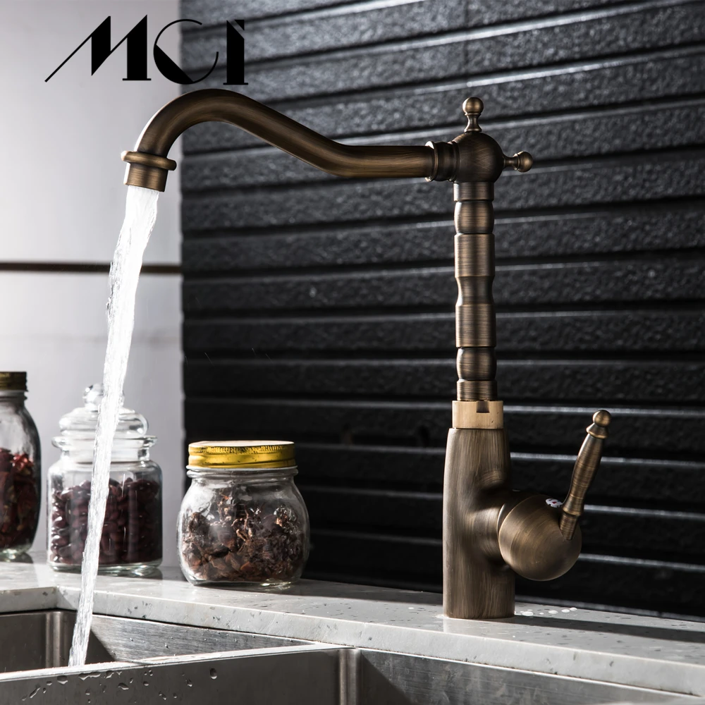 Поворотный Смеситель для кухни кран ванной комнаты Античная бронзовая отделка