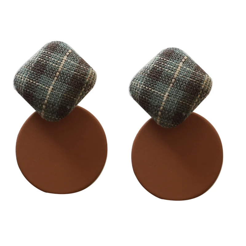 

Elegant Houndstooth Plaid Fabric Square Geometric Round Drop Earrings for Women Girls Cloth Jewelry Accessories Gift